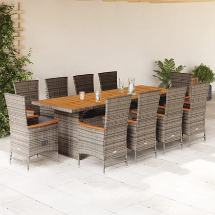 vidaXL - 11-delige - Tuinset - met - kussens - poly - rattan - grijs