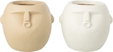 J-Line bloempot - polyresin - wit/beige - medium - 2 stuks