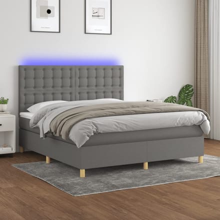 vidaXL - Boxspring - met - matras - en - LED - stof - donkergrijs - 180x200 - cm