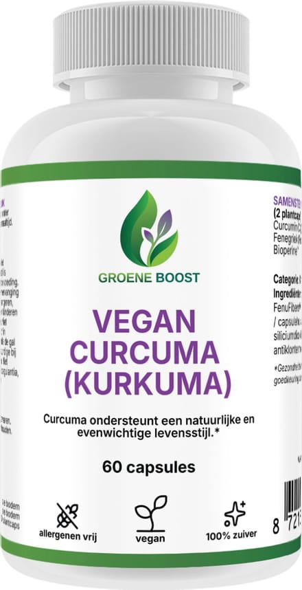 Groene Boost Curcuma Vegan Supplement – 60 Capsules – Curcuma Kurkuma Vegan