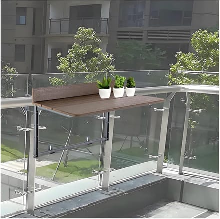 Balkontafel Opklapbaar - Relinghangtafel Opvouwbaar - Extra Werkruimte - Verstelbare Schuifklap - 80x37cm - Bruin