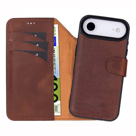 Pulledro geschikt voor iPhone Air Uitneembare MagSafe lederen Bookcase - Echt leer · Handgemaakt · Standfunctie - Antic Coffee
