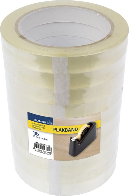 Raadhuis plakband - 15mm x 66m - PP - transparant - krimp a 10 rol