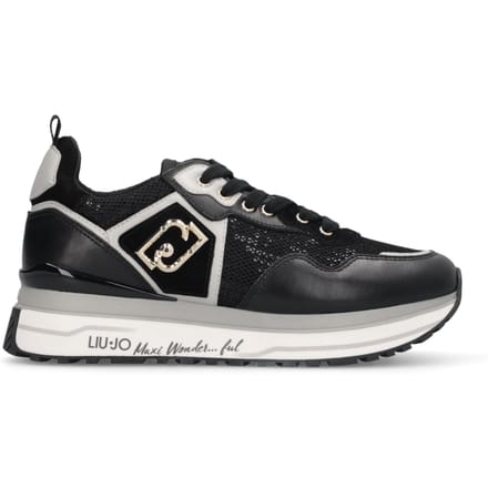 Liu Jo Vrouwen Platform Maxi Wonder 01 sneakers in Mesh Leather en Sequins met Black Multilayer Sole