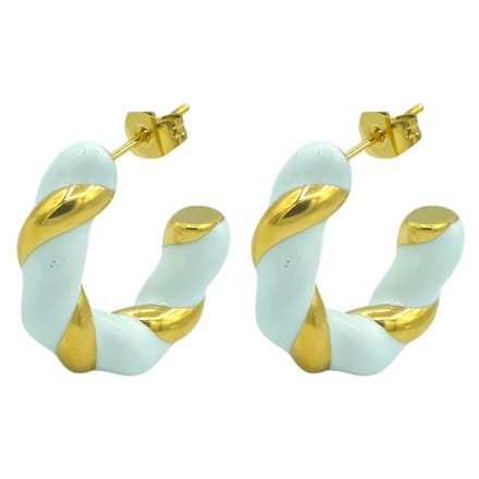 Vergulde hoops oorbellen met witte emaille – Oorstekers dames (23 mm)