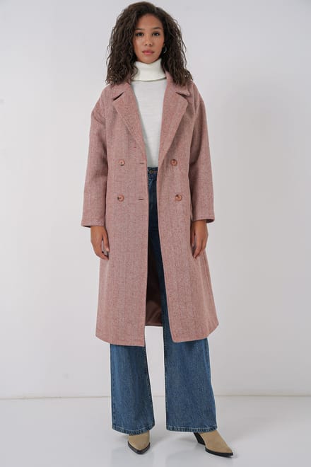 Oversized Dubbelgeknoopt Herringbone Lange Overjas