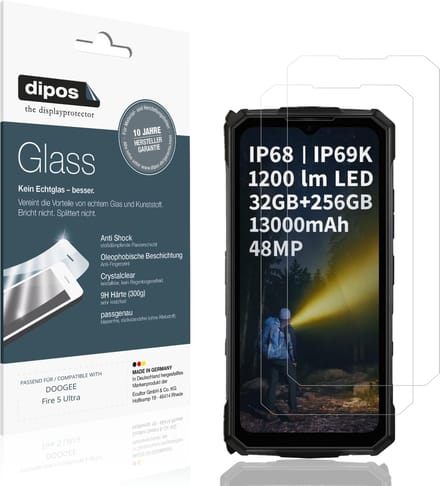 dipos – 2x Pantserfolie geschikt voor DOOGEE Fire 5 Ultra | 9H Screenprotector
