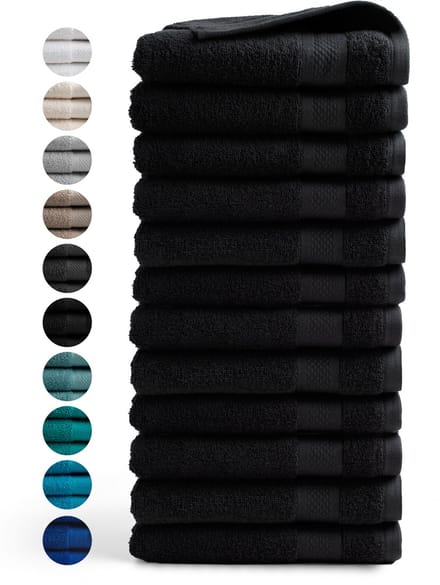 DoubleDry Handdoeken 50 x 100 - set van 12 - Hotel kwaliteit 500 g/m2 - 12x Zwart