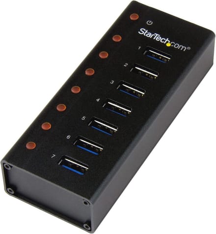 7-poorts USB 3.0 hub met metaal behuizing - desktop of wandmontage - compacte SuperSpeed hub
