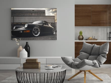 Canvas Schilderij - Oldtimer - Porsche - Zwart - Wanddecoratie - 90x60 cm