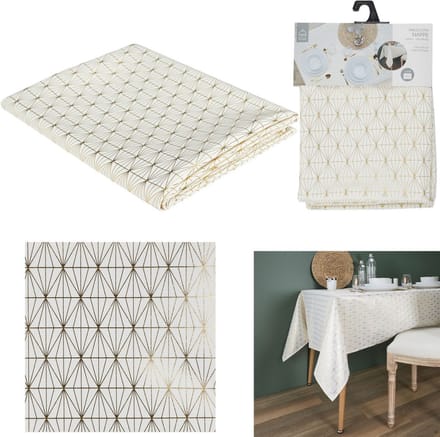 Tafellaken/tafelkleed wit goud patroon - 140*250cm
