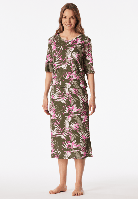 Nachthemd met korte mouwen, interlock, elastische tailleband, palmbomen, multicolor - Modern Nightwear 44