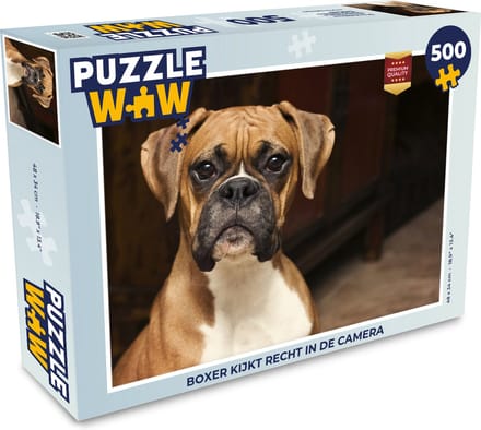 Puzzel Boxer kijkt recht in de camera - Legpuzzel - Puzzel 500 stukjes