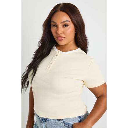boohoo Dames Plus Top met knoopsluiting en contrasterende afwerking | Lemon | Maat: 16