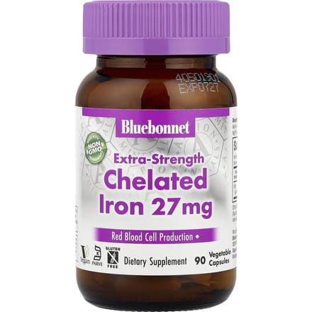 Bluebonnet Nutrition, Extra Sterk Gechelateerd IJzer, 27 mg, 90 Vegetarische Capsules