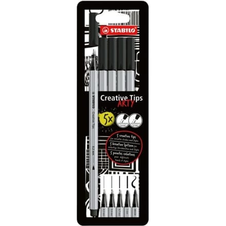 STABILO Creative Tips - Pennenset met diverse puntdiktes – ARTY – Etui met 5 stuks – Zwart
