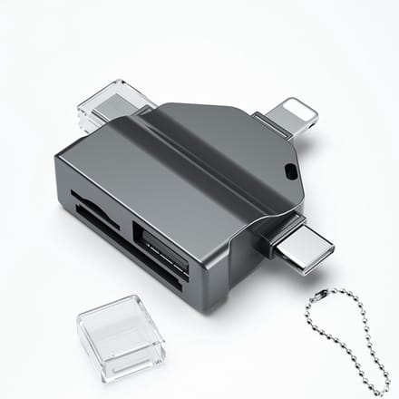 8-Pin + USB-C + Micro-USB naar USB Female + SD + Micro-SD (tf) kaartlezer adapter hub - cardreader - geschikt voor o.a. iPhone en laptop - zwart