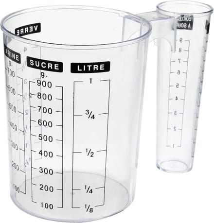 5Five Dubbele maatbeker/mengbeker - kunststof - transparant - 1000 ml - keuken artikelen