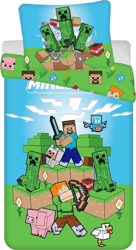Minecraft Dekbedovertrek Outdoor Mobs- 140 x 200 cm - Katoen