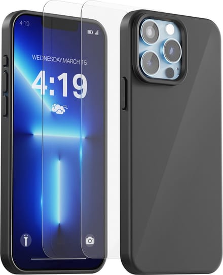 Hoesje Geschikt voor iPhone 13 Pro Max - 2x Screenprotector tempered glass - Anti Shock silicone case - Zwart