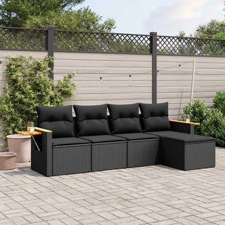 vidaXL - 5-delige - Loungeset - met - kussens - poly - rattan - zwart
