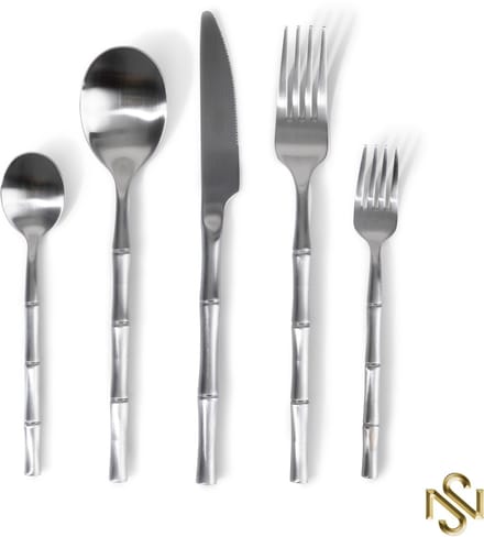 San Naila- Bestekset-RVS- Bamboo design- 6 persoons- 30-delig- Zilver-