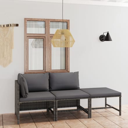 vidaXL - 3-delige - Loungeset - met - kussens - poly - rattan - grijs