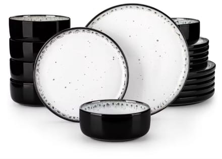 Gilded Bordenset – 6 persoons - 18 delig – Zwart/wit Keramisch – Eetborden – Breakfast Plates