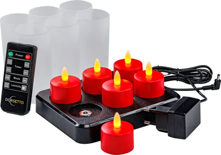 DORSETTO Oplaadbare LED-kaarsjes rood – waterdicht- met Afstandsbediening – 6 Stuks – timerfunctie