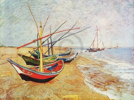 Kunstdruk Vincent Van Gogh - Barche sulla spiaggia 80x60cm