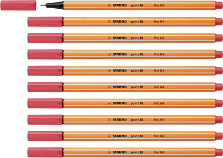STABILO point 88 - Premium Fineliner - Fine 0,4 mm – Roest Rood – Doos 10 stuks