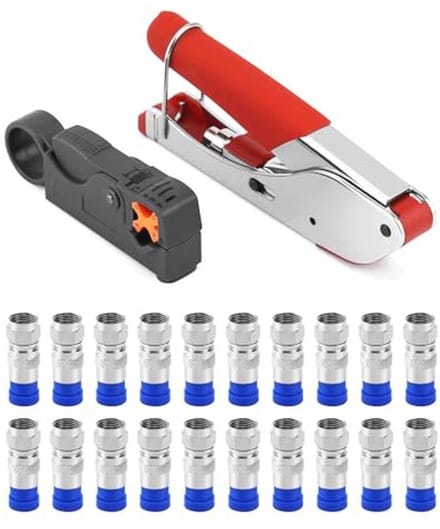 22-delige compressietangenset met kabelstripper voor RG6-kabels