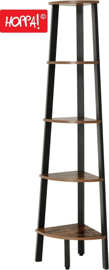 Hoppa! - Hoekkast 5-laags - Bruin/Zwart - Metaal - 34 x 34 x 159 cm (B x D x H)