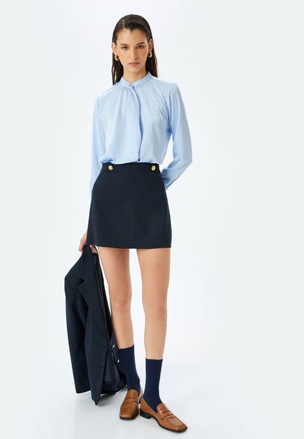 Lange mouw Ronde kraag Satinbluse