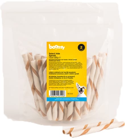 Boomy - Hondensnacks - Hondensnoepjes - Kauwstaven - Select hide spirelli - 13cm- 500g