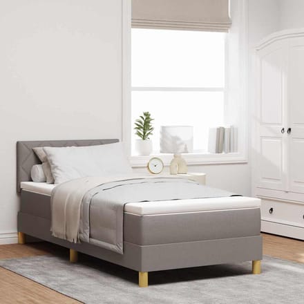 vidaXL - Boxspring - bed - met - kussen - met - hoofdeinde - Taupe - 90 - x - 190 - cm - Stof