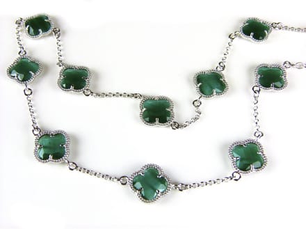 model 10 Fiori collier in zilver donkergroene klavers