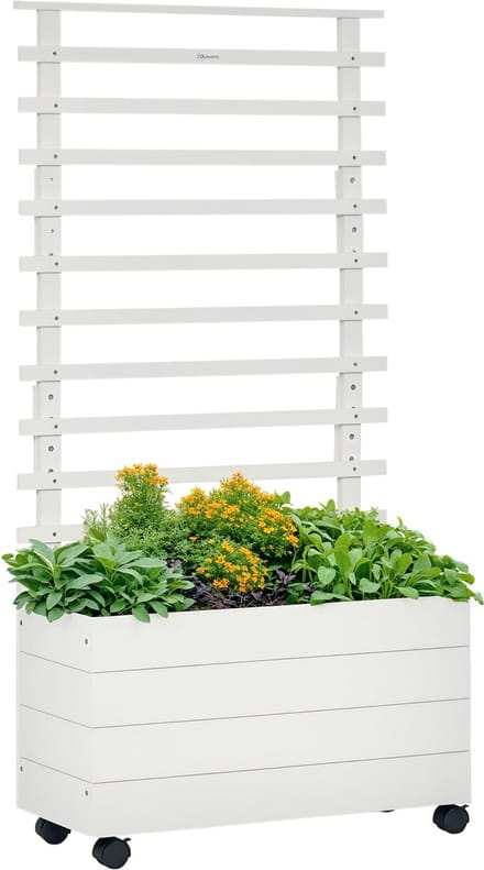 Outsunny - Verhoogde Plantenbak - Dennenhout - met Klimrek - Wit