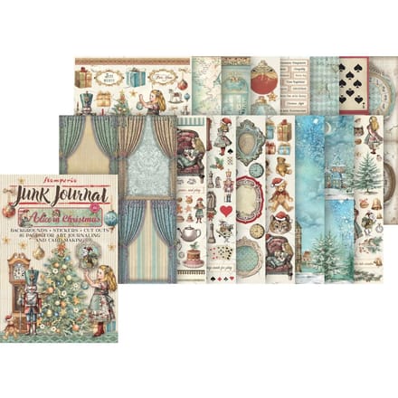 Stamperia - Alice in Christmas Junk Journal Backgrounds, Stickers, Cut-Outs (SBJK03)