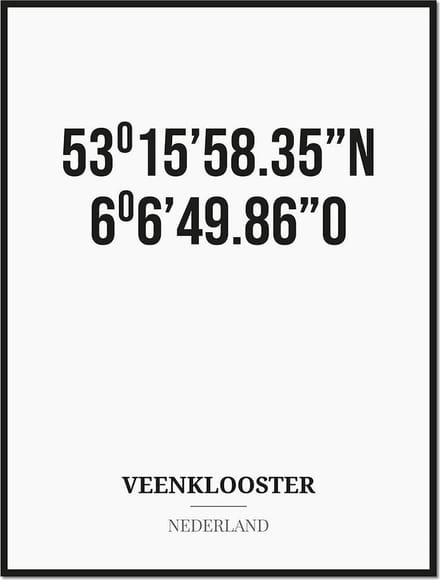 Poster/kaart VEENKLOOSTER met coördinaten