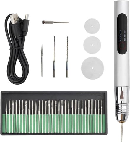 Graveer Pen Set - Mini Machine - Materiaaldetails Bewerken - Instelbare Snelheid - 380mAh Batterij - Zilverkleurig