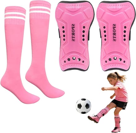 Scheenbeschermers Voetbal Set - Scheenbeschermers Kinderen - Voetbal Training - Met Bijpassende Sokken - One Size - Roze