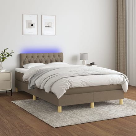 vidaXL - Boxspring - met - matras - en - LED - stof - taupe - 120x200 - cm