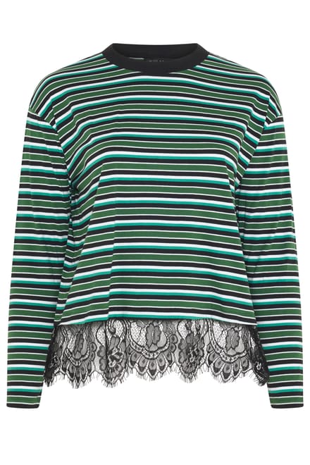 Limited Collection Groene Katoenen Gestreepte Top Met Kanten Zoom Size 58-60