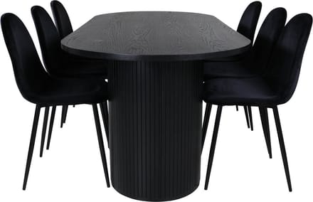 BiancaBL eethoek eetkamertafel zwart en 6 Polar eetkamerstal velours zwart.