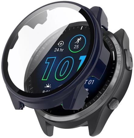 Strap-it Bescherm Hoesje met Glasplaat – Geschikt voor Garmin Forerunner 965 – Donkerblauw – Case met Screen Protector