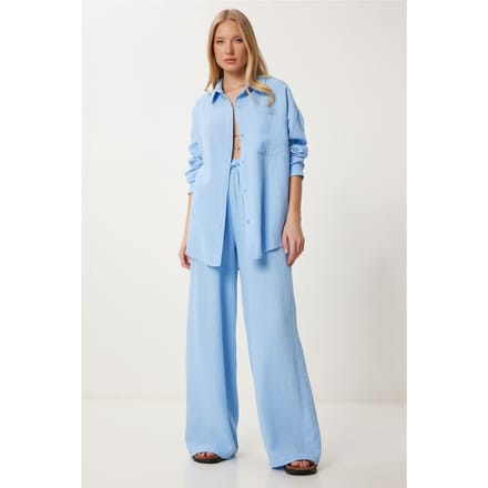 Hoge Taille Brede Pijpen Twee-Delig Co-ord Set met Kraag