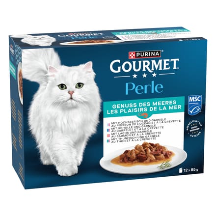 4 + 1 gratis! Gourmet Perle natvoer voor katten  - Geniet van de zee (4 Soorten) Gemengde Selectie 60 x 85 g