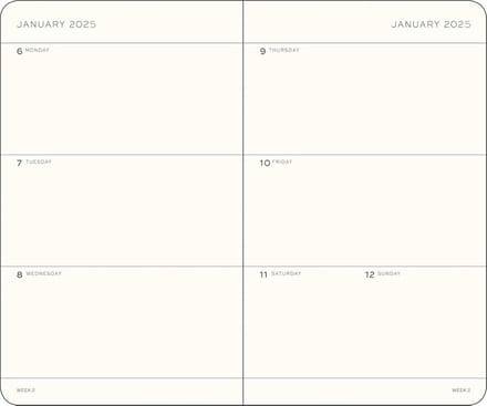 Weekkalender 2025 Pocket A6 Softcover 12-Manden Planner Gelinieerd