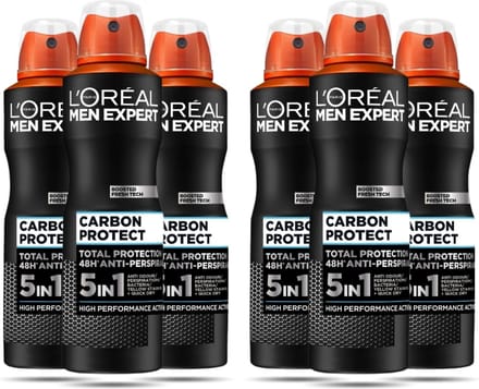 L'Oréal Paris Men Expert Deodorant Carbon Protect 5-in-1 Bescherming Voordeelbundel - 6 x 150 ml